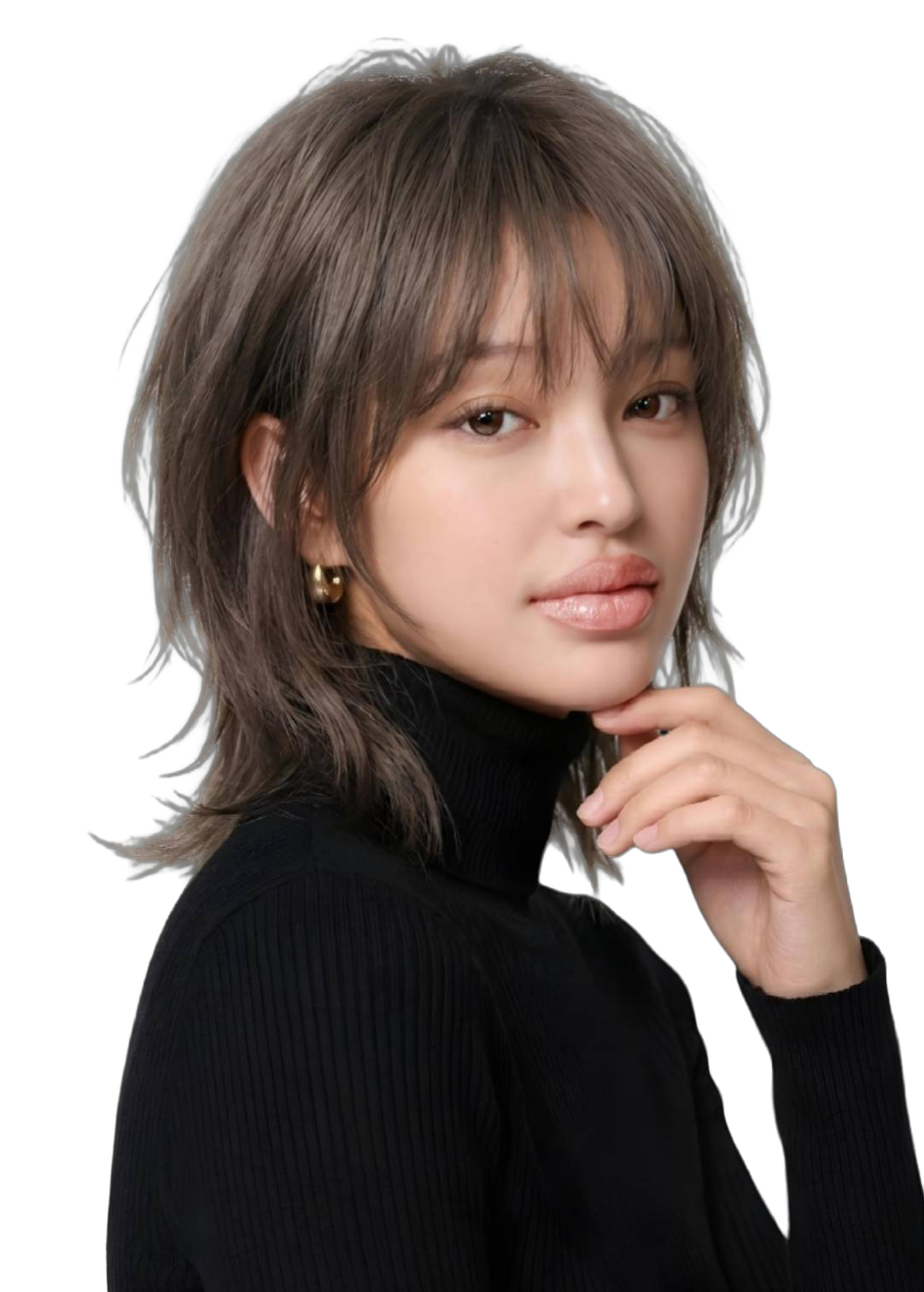 黒いタートルネックを着た女性キャスト